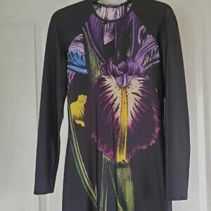 Unique Christopher Kane Black Bodycon Dress with Multicolored Orchid Print Large